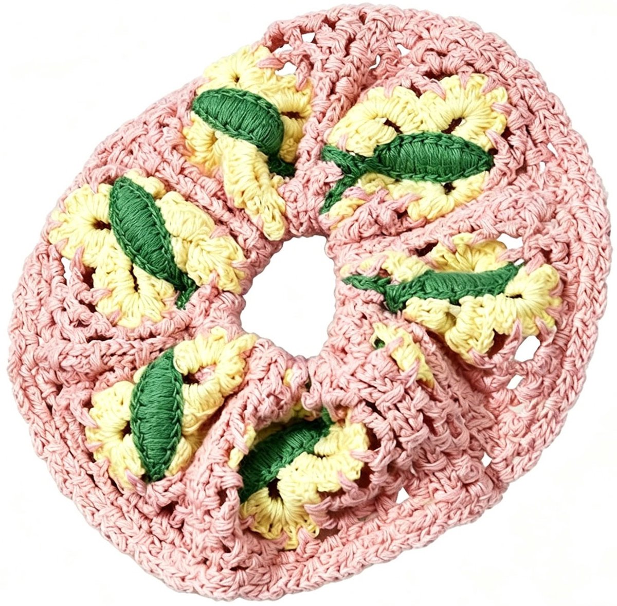 Scrunchie - gebreid - citroenen - 14 cm