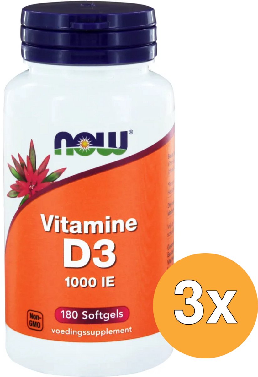 3x Now Vitamine D3 1000IE (180 softgels)