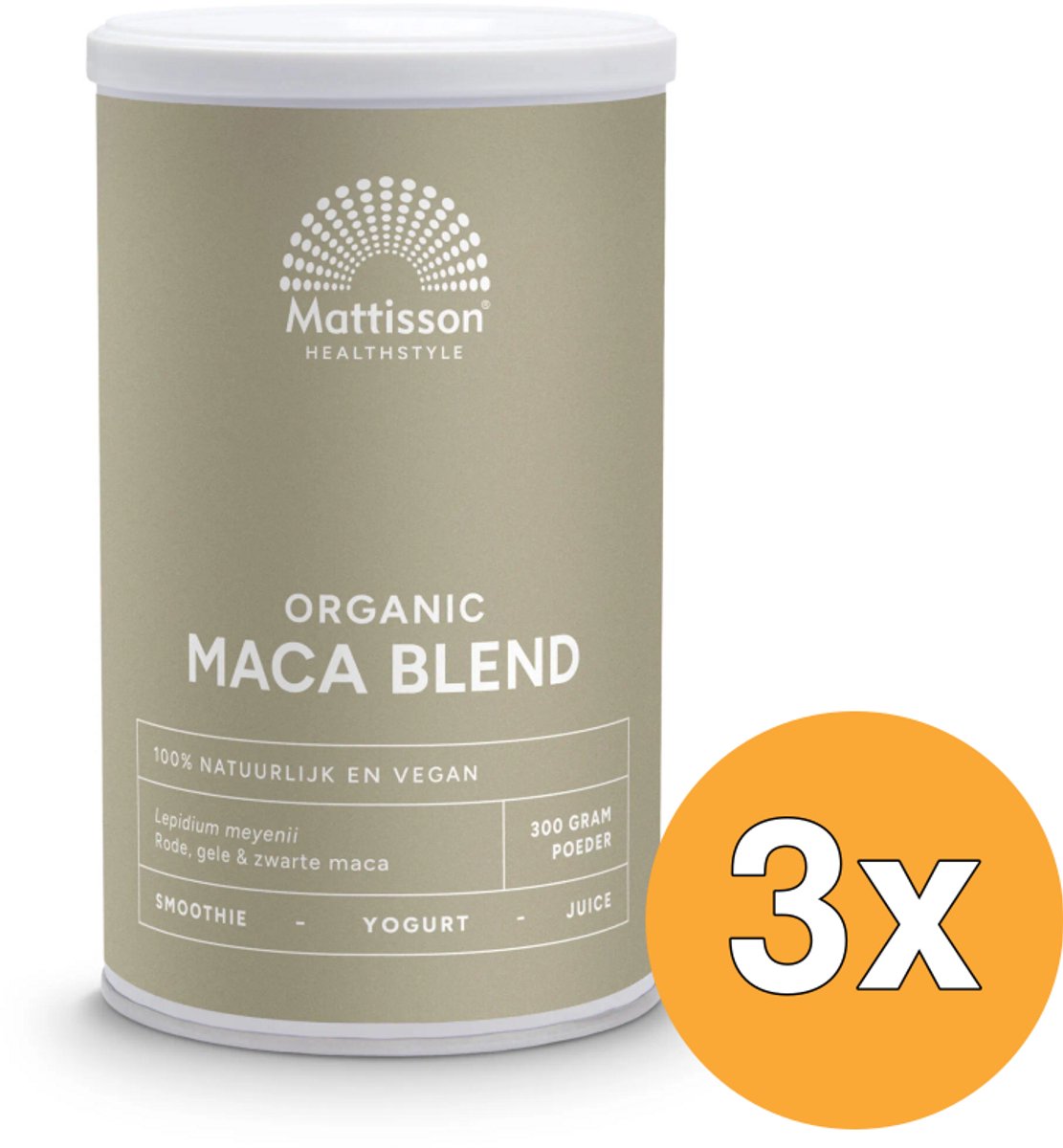 3x Mattisson Maca Poeder Blend Geel, Rood & Zwart Bio (300 gr)