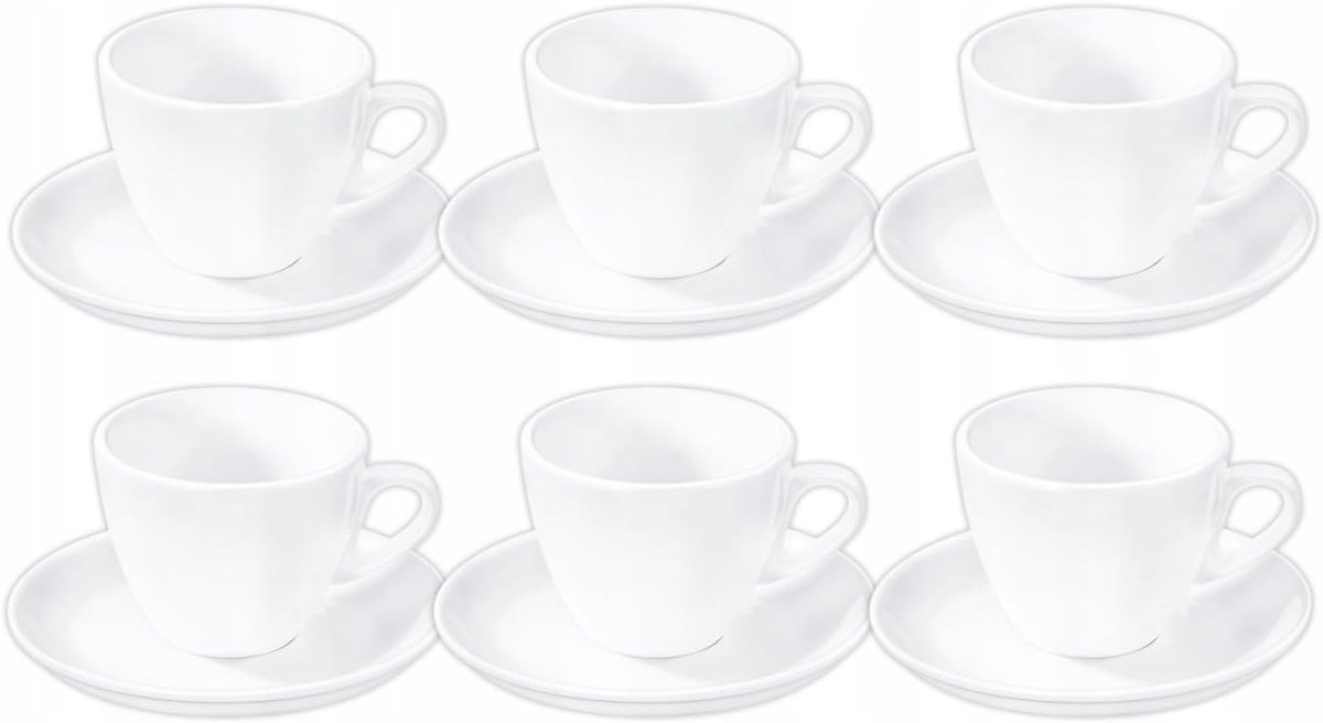 Wilmax WL-993175/AB6 Porselein Kopjes Wit 190ml met Schotels