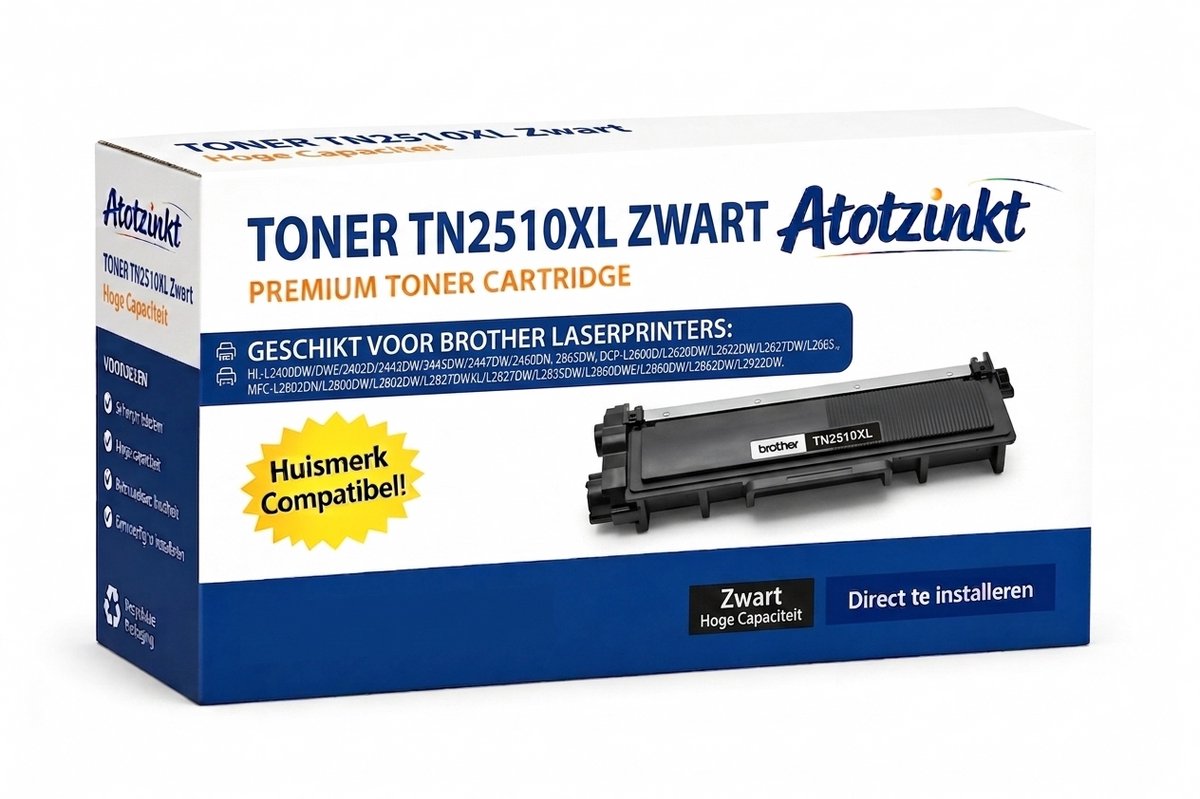 Atotzinkt Toner TN2510XL Zwart – Hoge Capaciteit – Compatibel