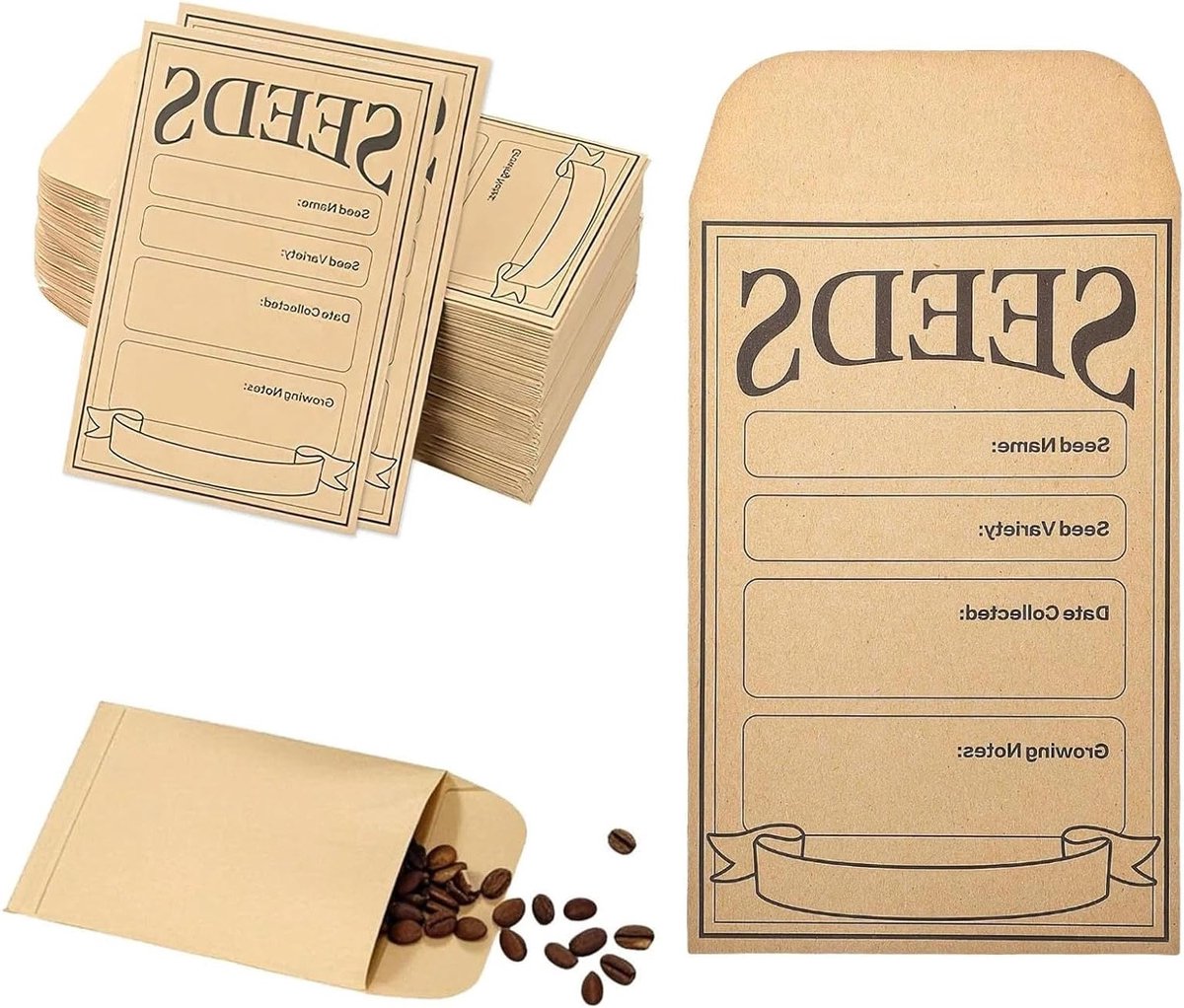 40 Stuks Zaadenveloppen van Kraftpapier, Vintage Opbergzakken voor Zaden, Kralen en Stempels, Zelfklevend en Duurzaam