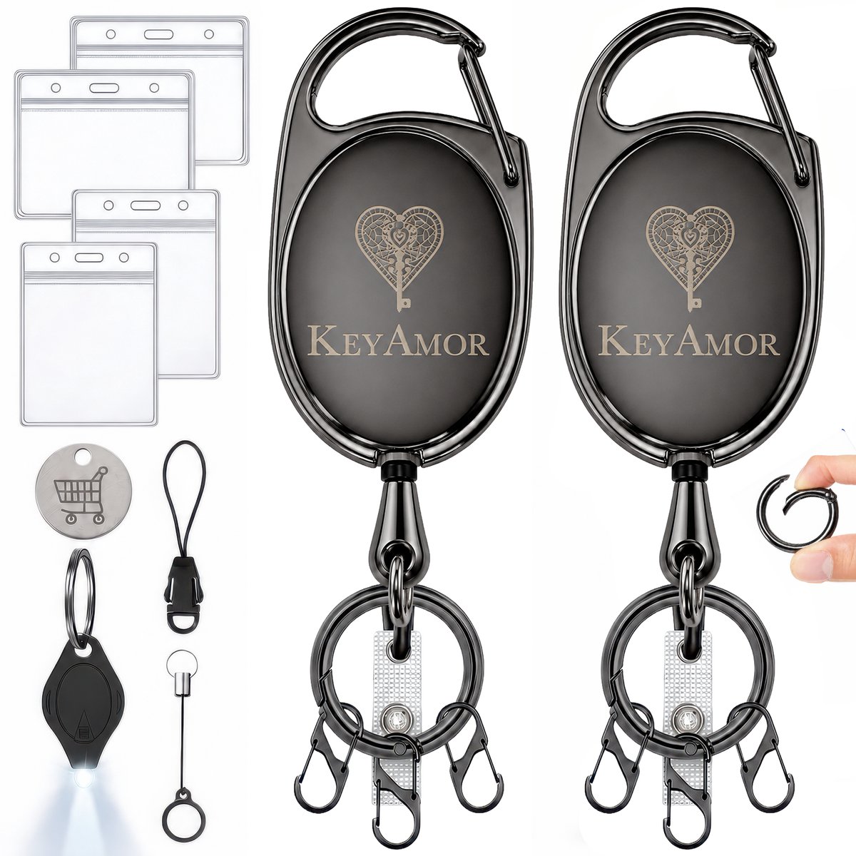 2x Heavy-Duty Dyneema Koord Uittrekbare Sleutelhangers met Badgehouders - Broekclip Trekkoord Skipashouder voor Dames/Heren - Karabijnhaak Skipas Badge/Sleutels - Pashouder/Kaarthouder Sleutelkoord - Keycord\Keykoord Afrolmechanisme - Clip ID Houder