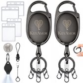 2x Heavy-Duty Dyneema Koord Uittrekbare Sleutelhangers met Badgehouders - Broekclip Trekkoord Skipashouder voor Dames/Heren - Karabijnhaak Skipas Badge/Sleutels - Pashouder/Kaarthouder Sleutelkoord - Keycord\Keykoord Afrolmechanisme - Clip ID Houder