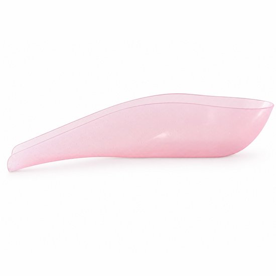 Roze, glitterende plastuit, op een witte achtergrond.