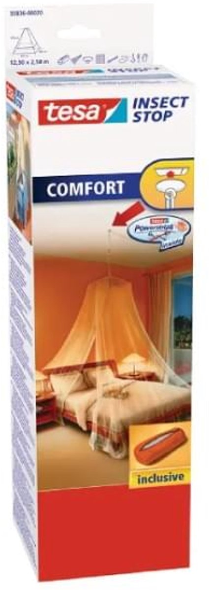 Tesa Insect-Stop Comfort klamboe voor een 2-persoonsbed 1250 x 250 cm (PWS bevestiging) - Effectieve Insectenwering - Met gratis cheatsheet