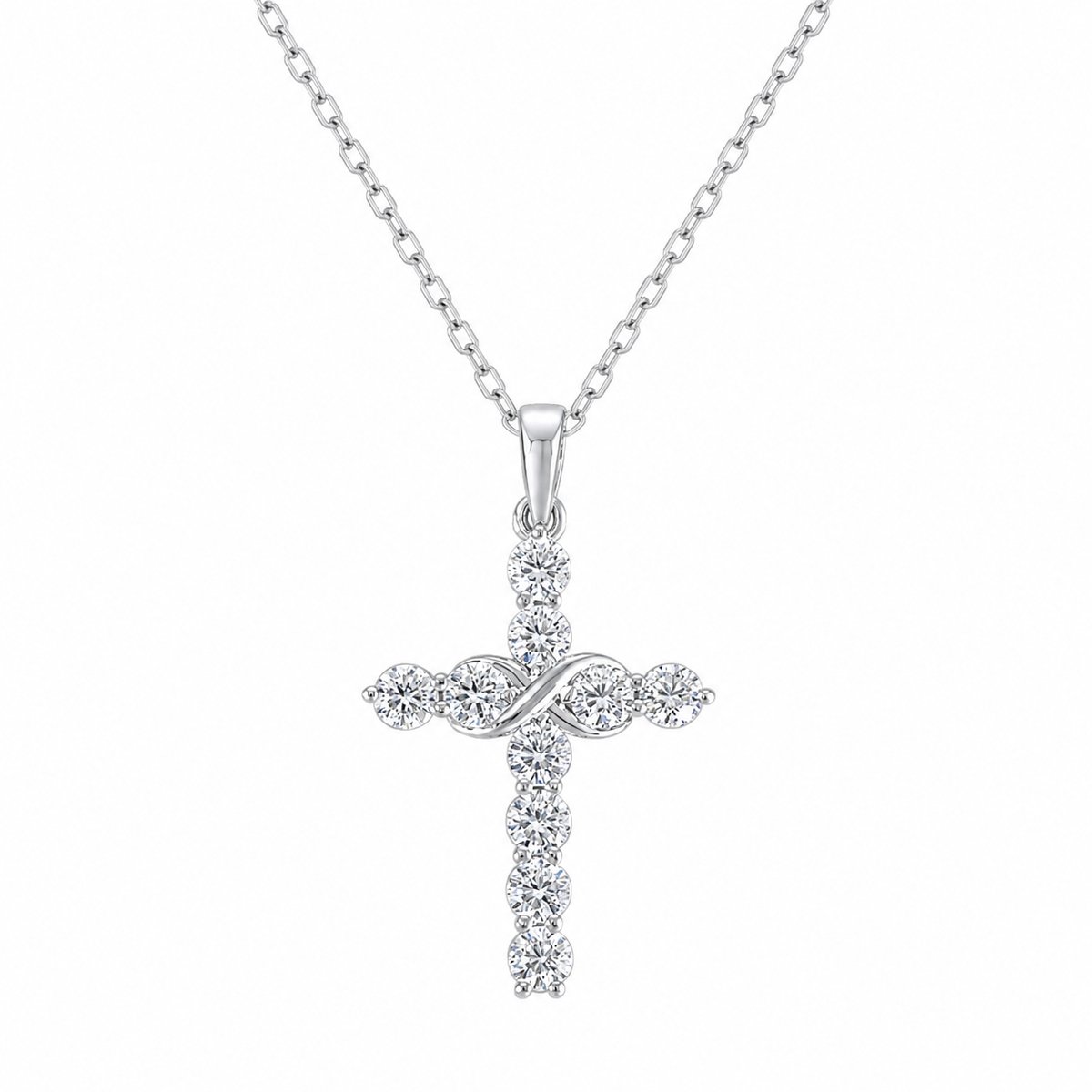 Selevie Ketting Kruis wit goud met Moissanite 1.ct VVS - volledig bezet - white gold Cross Necklace moissanite 1.ct VVS