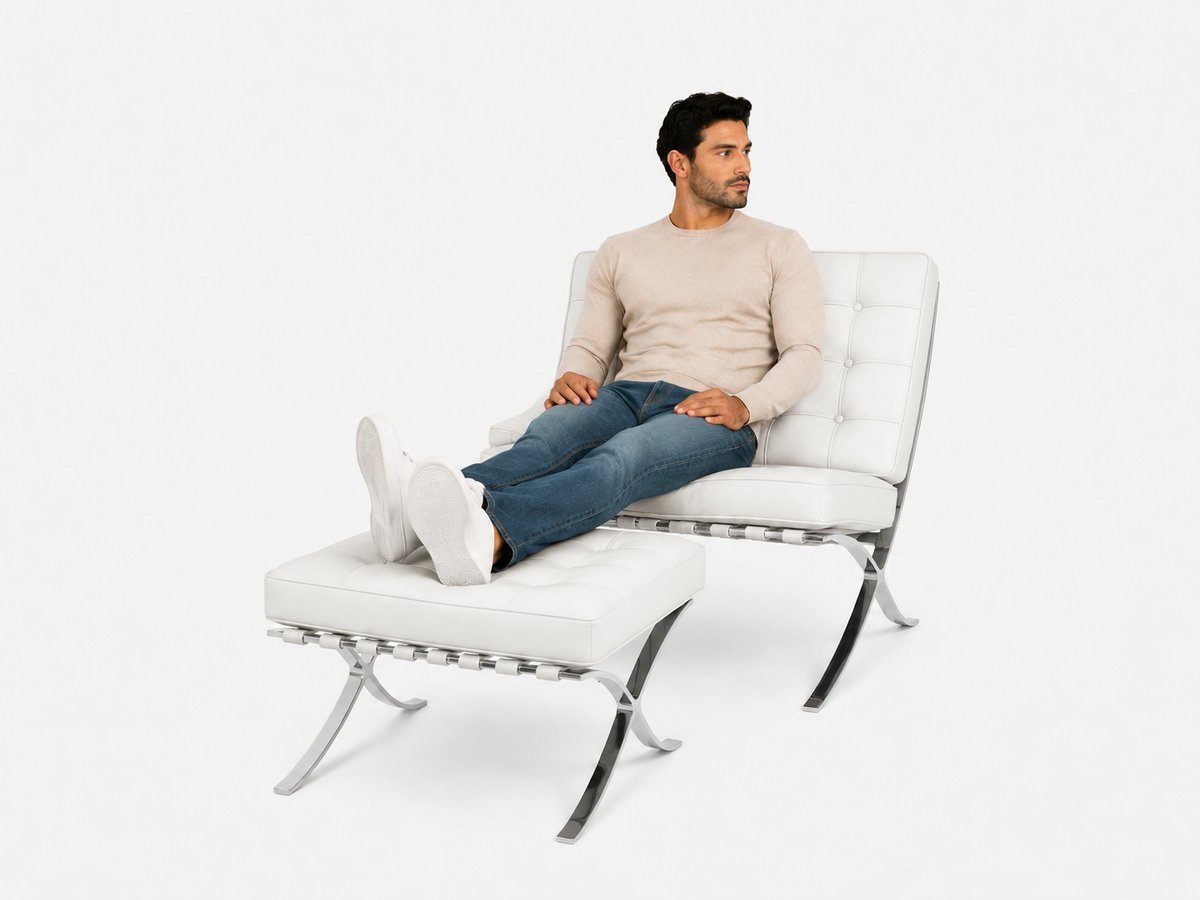 Malmo Chair + Hocker - Wit - Stoel - Fauteuil