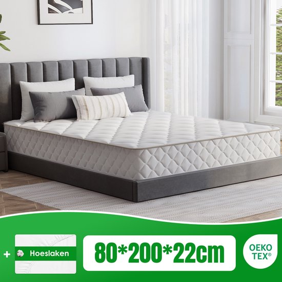 Matras 80x200 - matras 22cm dik - 7 zones - pocketvering matras - Orthopedisch - OEKO-TEX Gecertificeerd - 9 Lagen Hoogwaardige Materialen - Anti-Allergische - Eenpersoonsmatrassen - medium - Voor Kinderen en Volwassenen