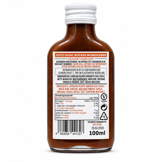 Saus Met Pit - Carolina Reaper Hot Sauce - Extreem Pittige Saus (2,2 Miljoen Scoville) - De Heetste Chilisaus met 50% Carolina Reaper Pepers - 100ml