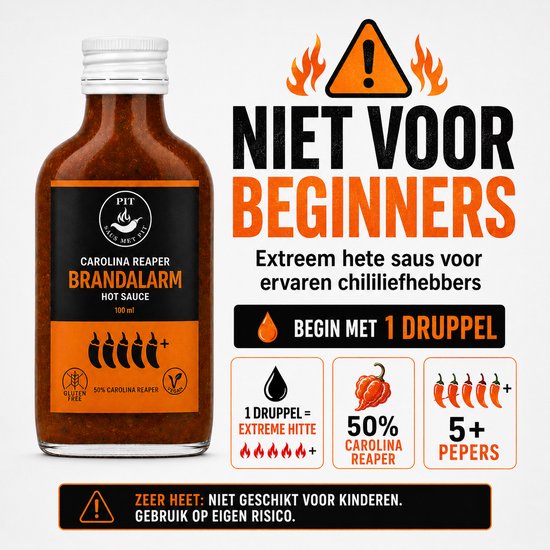 Saus Met Pit - Carolina Reaper Hot Sauce - Extreem Pittige Saus (2,2 Miljoen Scoville) - De Heetste Chilisaus met 50% Carolina Reaper Pepers - 100ml