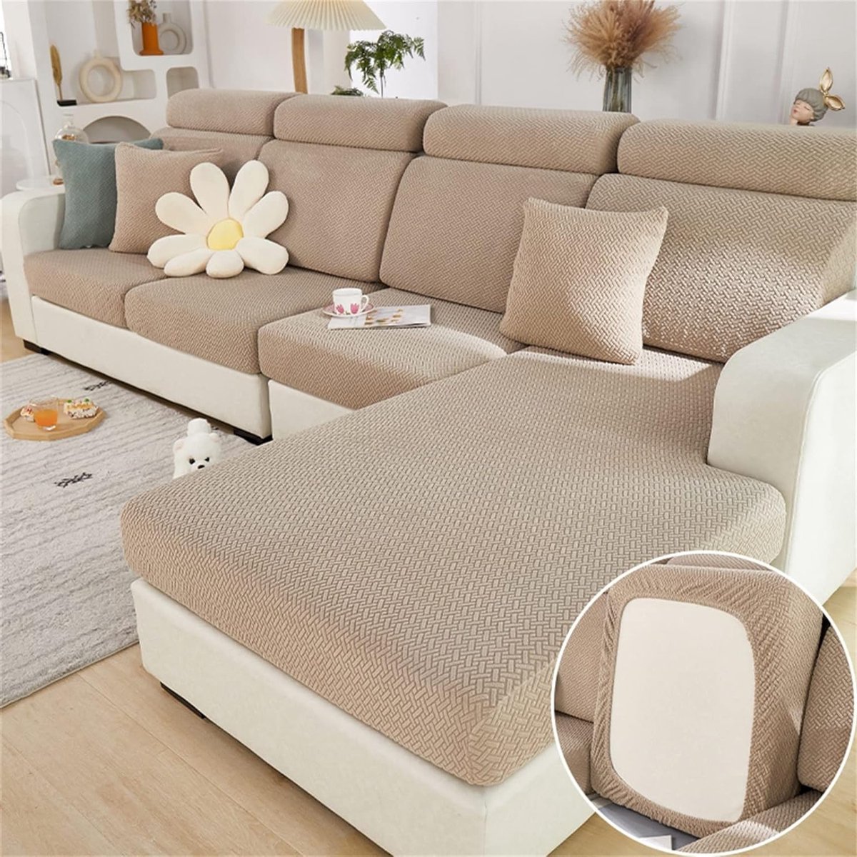Stretchbare Sofabescherming, Universele Antislip Hoes voor L-vormige Bank, Meubelbeschermer voor Sofa Kussens en Zitmeubelen