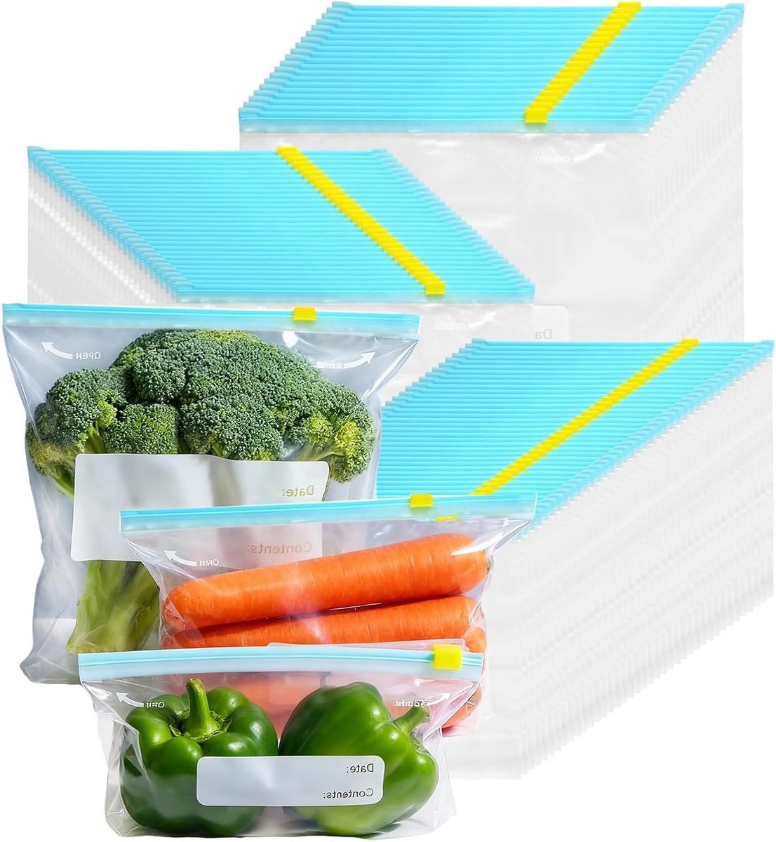 Herbruikbare Plastic Vriezerzakken - 90 Stuks, Ideaal voor Voedselopslag in de Koelkast en Keuken, Duurzaam en Milieuvriendelijk