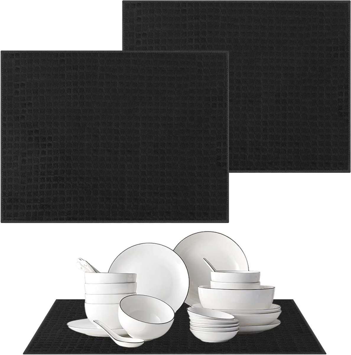 Microfiber Droogmat - Afdruipmat Keuken - Afdrogen Servies - Snelle Absorptie - 51x38 cm - Zwart