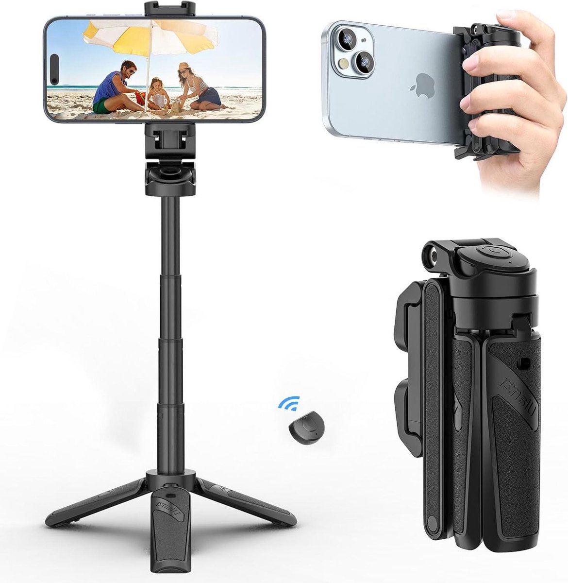 Selfie Stick - Telefoon Statief - Vloggen En Filmen - 3-in-1 Multifunctioneel - 105mm Gevouwen - Zwart