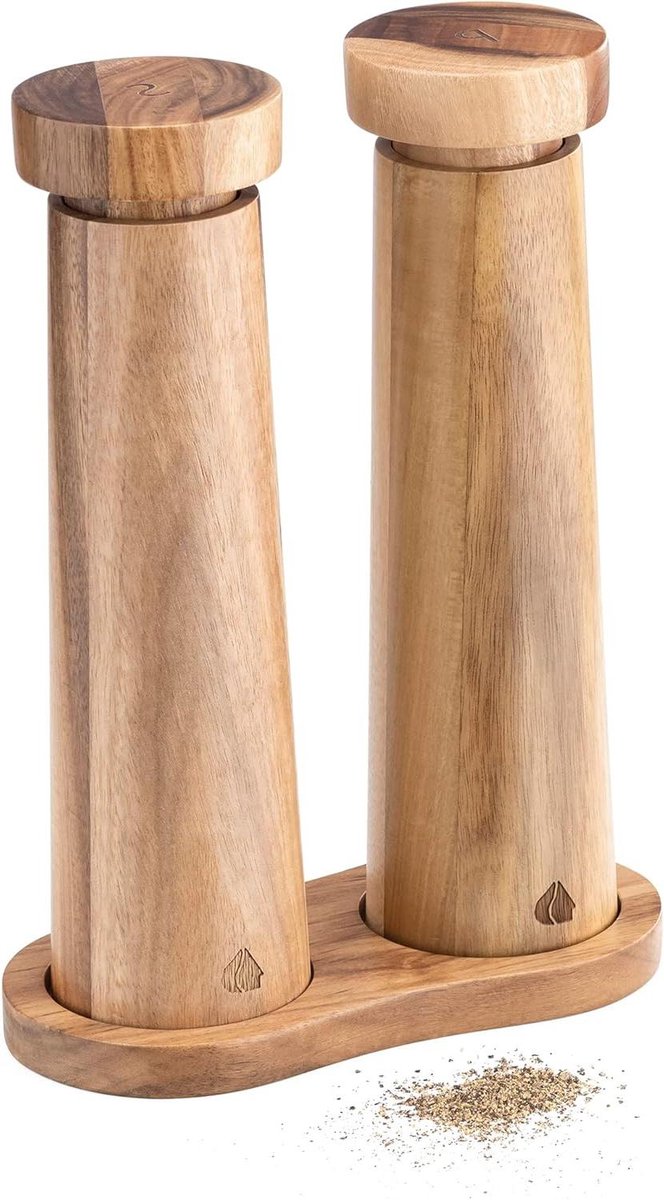 Peper en zoutmolen - Houten molens - Kruiden malen - Instelbare maalgraad - 20.5 cm hoog - Bruin