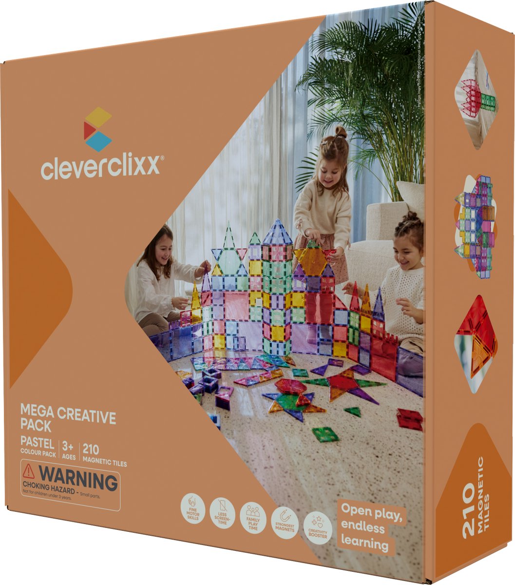 Cleverclixx Mega Creative Pack Pastel | 210 Stuks - Magnetisch speelgoed - STEM