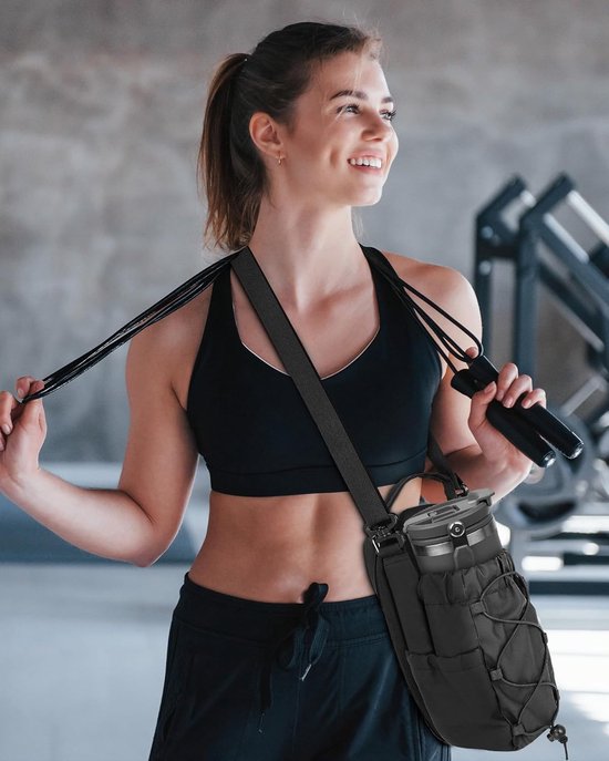 Magnetische sporttas met flessenhouder en vak voor mobiele telefoon, 4 sterke magneten, magnetische waterfles tas, schoudertas voor 1,2 l beker met handvat en drinkflessen, fitnesstas voor — afbeelding 3