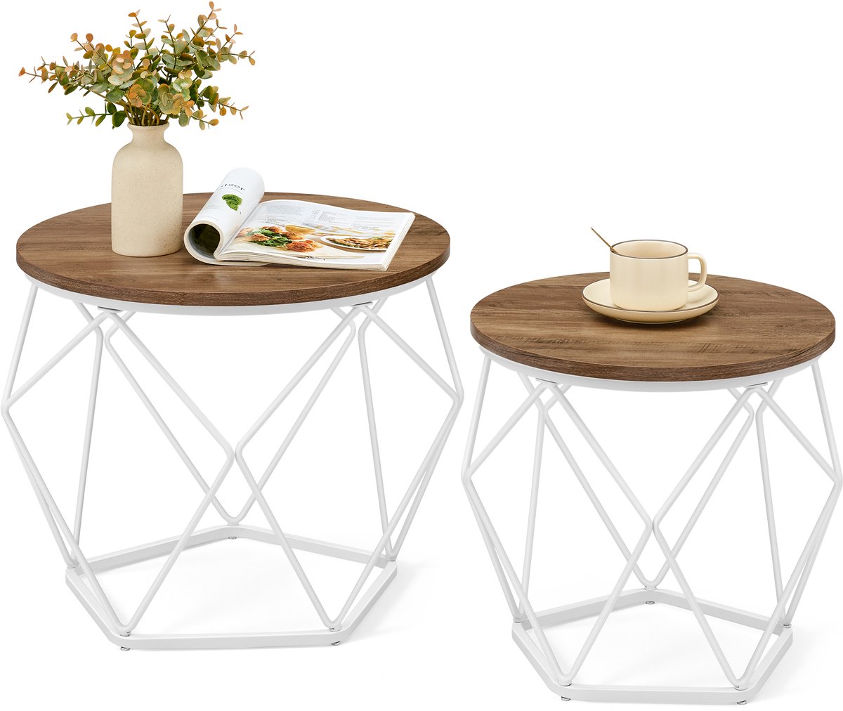 VASAGLE - Salontafel - Bijzettafel - Ronde - Set van 2 - Moderne Bijzettafels - Afneembaar Tafelblad