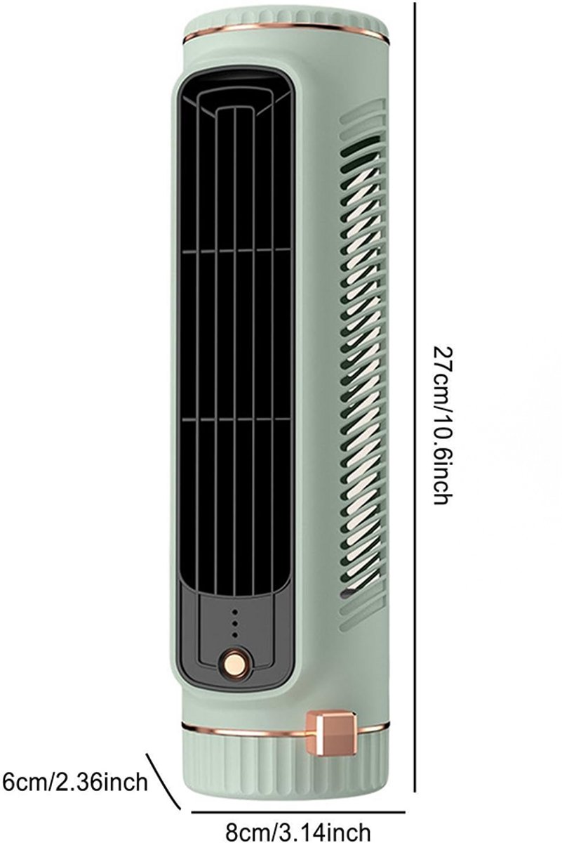 Persoonlijke draagbare ventilator — Bladloze torenventilator — Multifunctionele tafelventilator — Horizontaal en verticaal te gebruiken — USB-voeding — 3 windsnelheden — Ideaal voor kantoor, woonkamer en slaapkamer — Groen – foto 5
