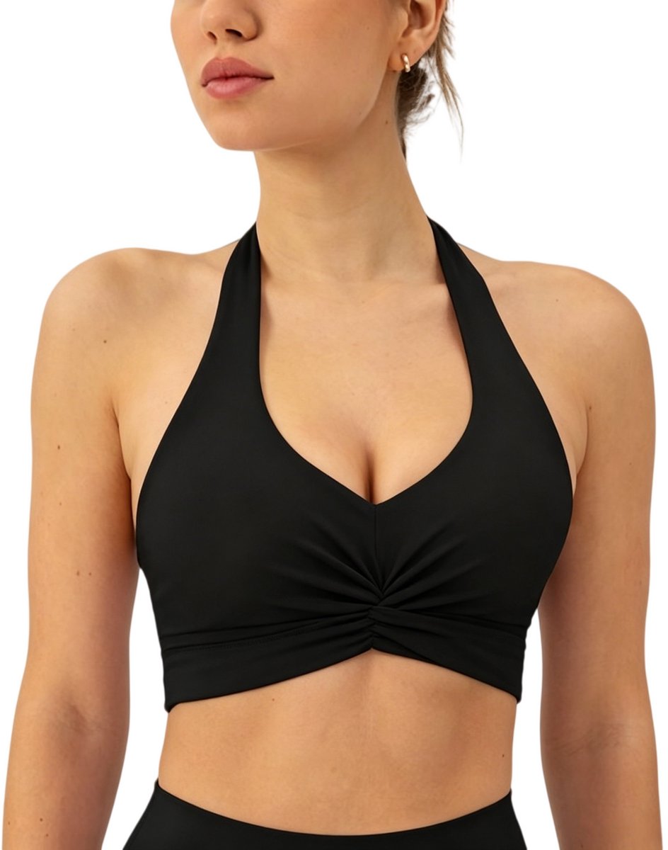 carmdering - Halter Neck Sportbh - Lage Ondersteuning Sportbh - Yoga Bh - Maat M (73-77 cm), afneembare cups - Zachte 4-way stretch, vochtafvoerend - Voor yoga, pilates en wandelen - Pluisvrij, PFA-vrij - Comfortabel en stijlvol