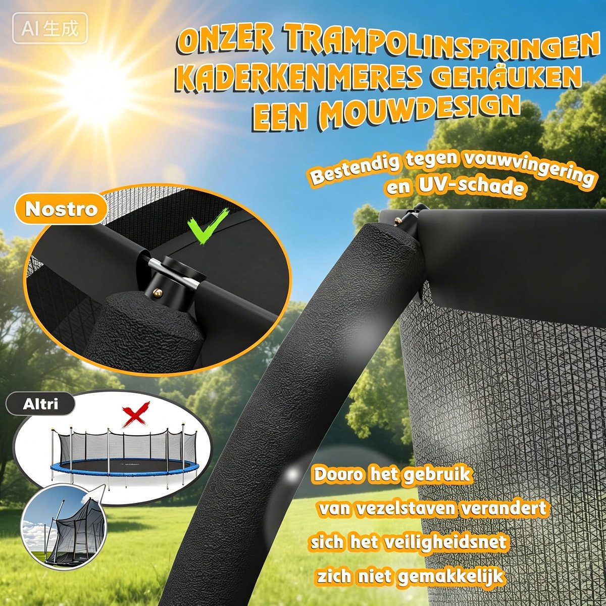 Devoko Trampoline 228 cm / 7.5 ft – Ronde Tuintrampoline met Veiligheidsnet & Ladder, Max. Belasting 50 kg, Diameter 190 cm, Kindertrampoline – Blauw — afbeelding 7