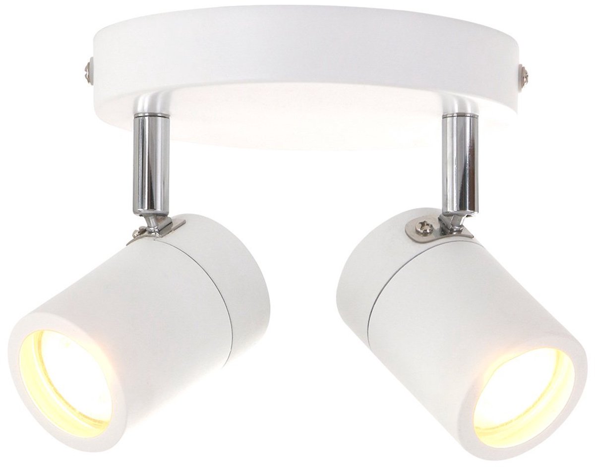 Witte 2-lichts spot Upround 2487W | Draaibaar en kantelbaar | Metaal en kunststof | Mexlite | Geschikt voor binnengebruik, IP44