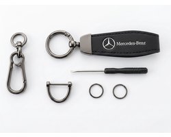 Porte-clés compatible avec Mercedes - Cuir noir et bronze - Avec mousqueton