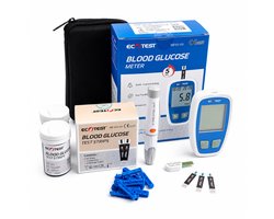 Bloedsuikermeter Startpakket Bloedglucosemeter + 50 Teststrips en Lancetten Ecotest - Draagtasje en Batterij Inbegrepen - Makkelijk Thuis Testen