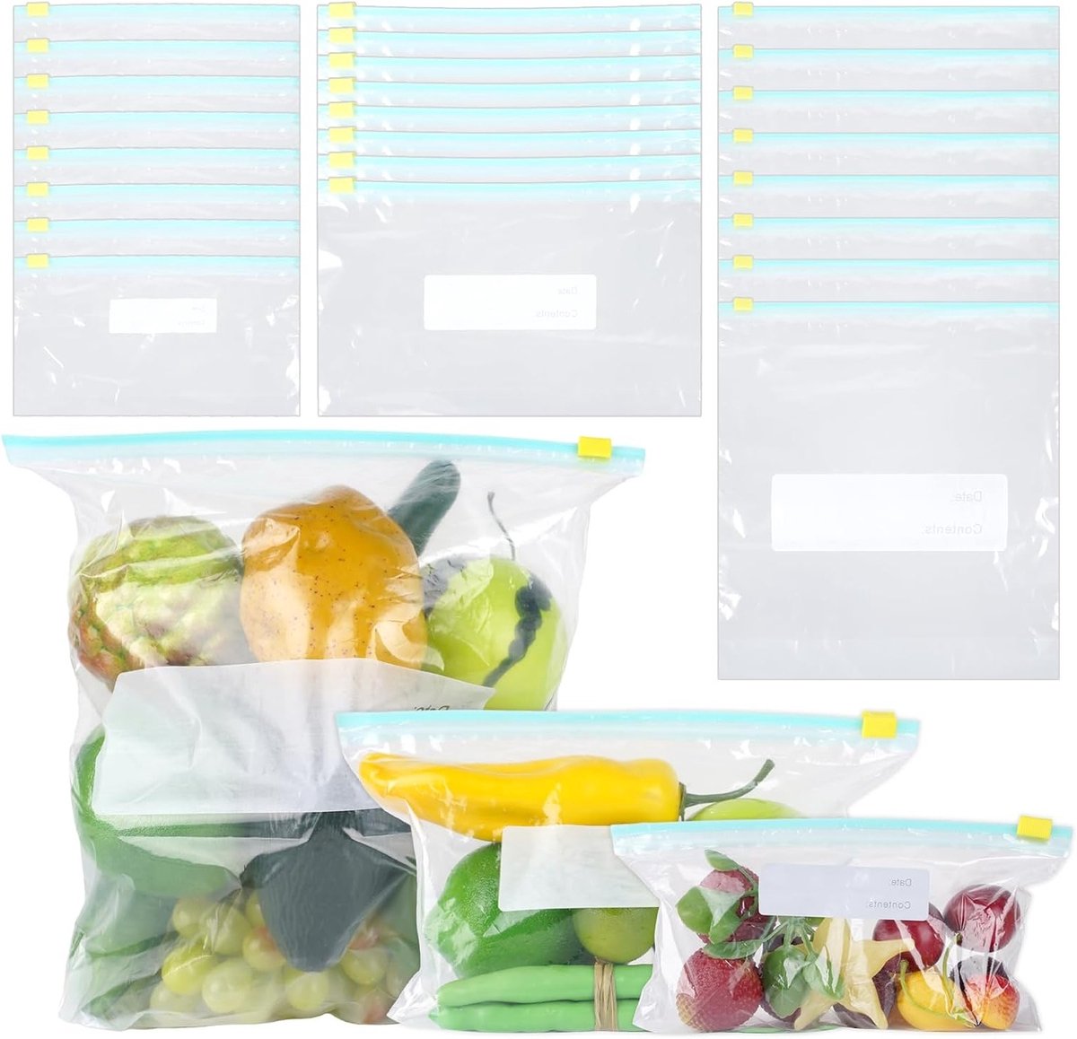 Herbruikbare diepvrieszakken - 45 stuks, afsluitbare zakken voor voedselopslag, ideaal voor groenten, vlees, brood en snacks
