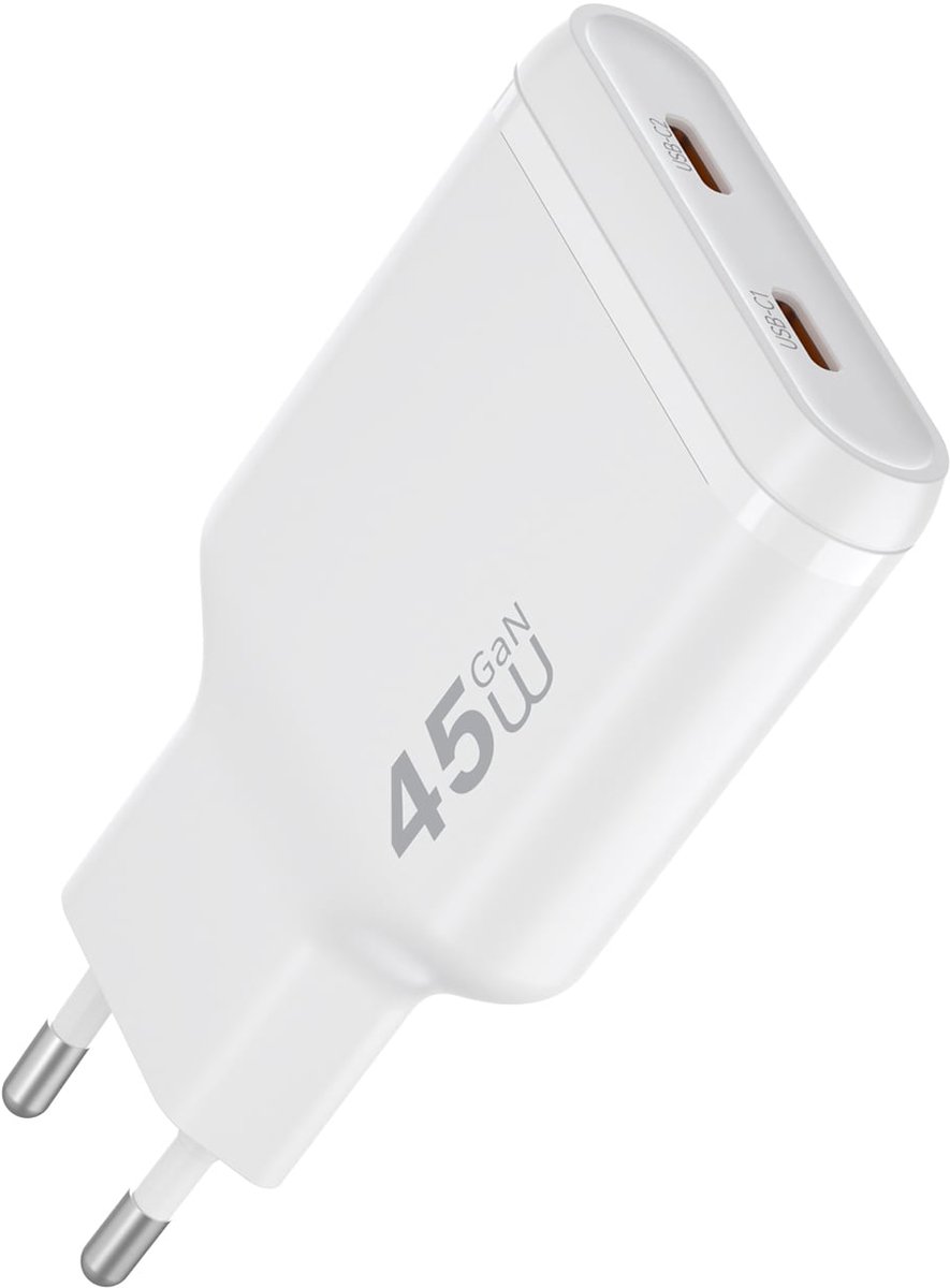 WiWU Oplader Essen Slim 45W USB-C - Ultra-Compacte Snellader met 2 Poorten en GaN Technologie - Wit