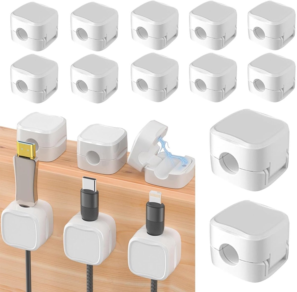12pcs Cable Clip Organizer, Magnetic Cable Holders, Self Adhesive Cable Clips, Self Adhesive Cable Holders, Cable - ShopVlot