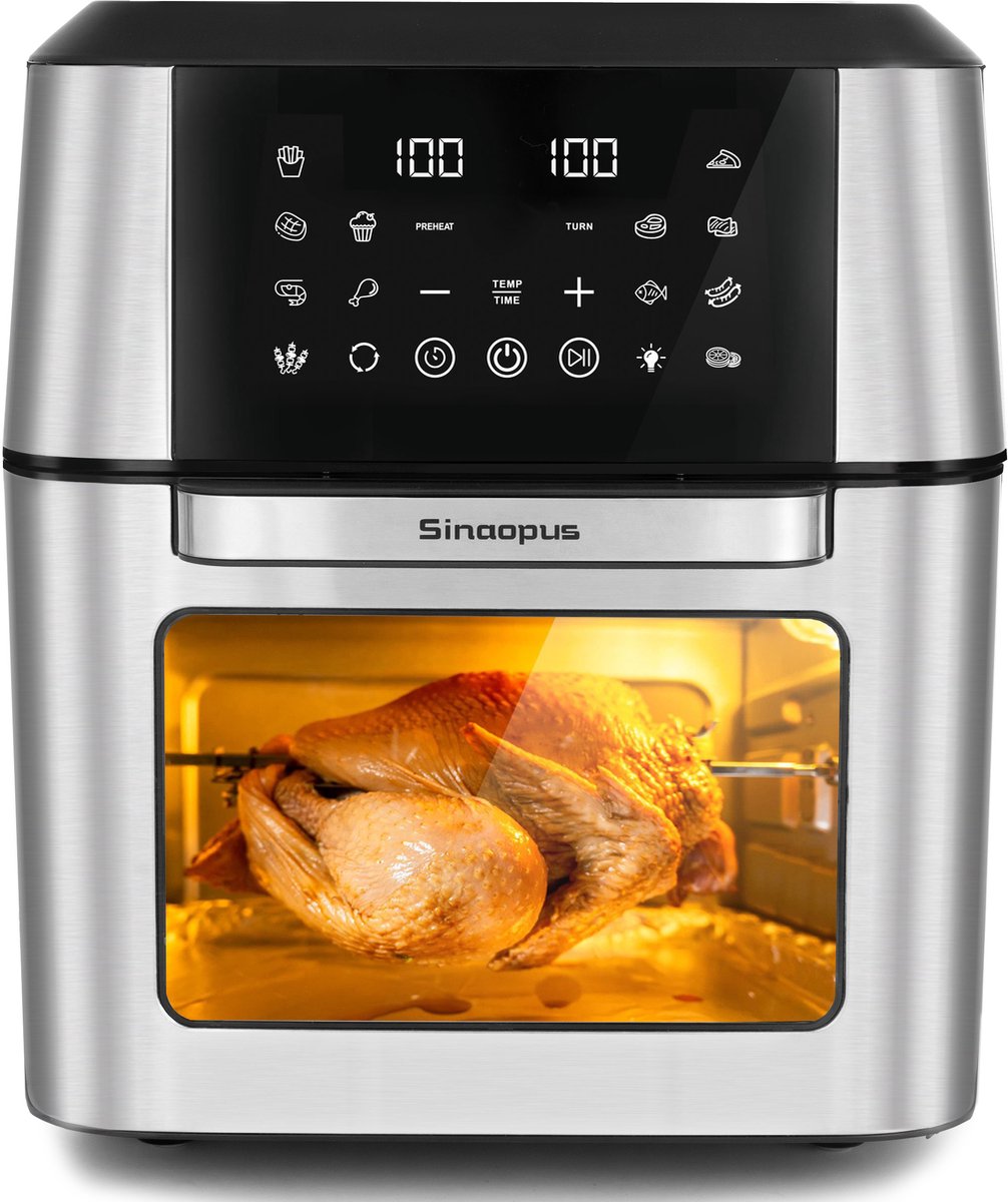 Sinaopus XXL Airfryer & Mini Oven in één – 13L Extra Grote Capaciteit – Inclusief 4 Accessoires – 12 Voorgeprogrammeerde Functies – LED Display – Makkelijk te Reinigen