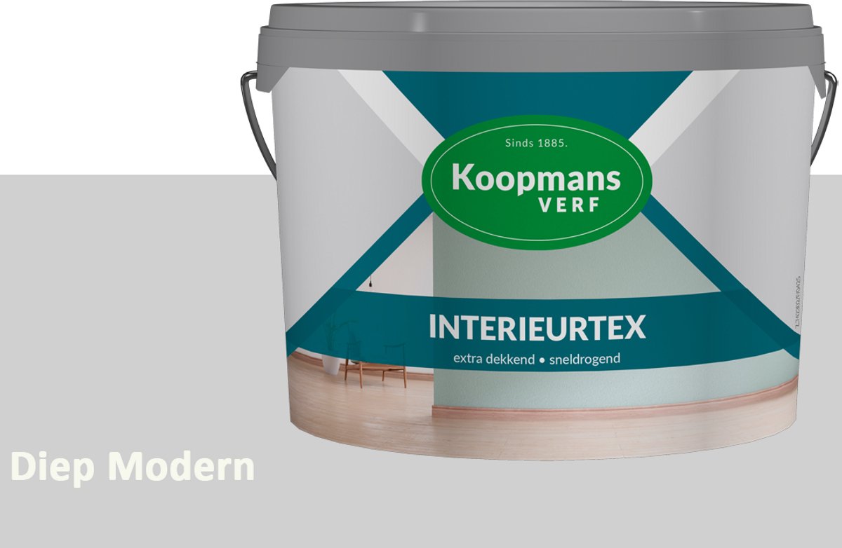 Koopmans Interieurtex Matte Muurverf Binnen – Extra Dekkende Sneldrogende Verf voor Muren en Plafonds – Diep Modern – 2,5 l