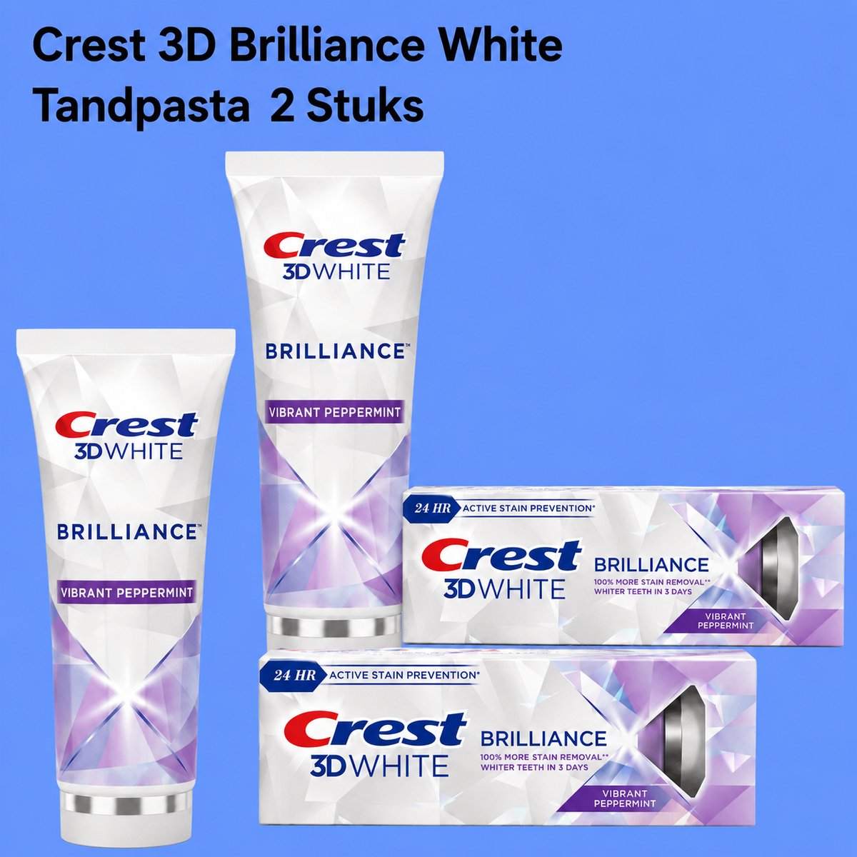 Crest 3D Brilliance White Tandpasta – 121 g (2 stuks) – Geavanceerde Whitening Tandpasta – Verwijdert Oppervlaktevlekken, Verhelderde Tanden & Zorgt voor een Stralend Witte, Gezonde Glimlach