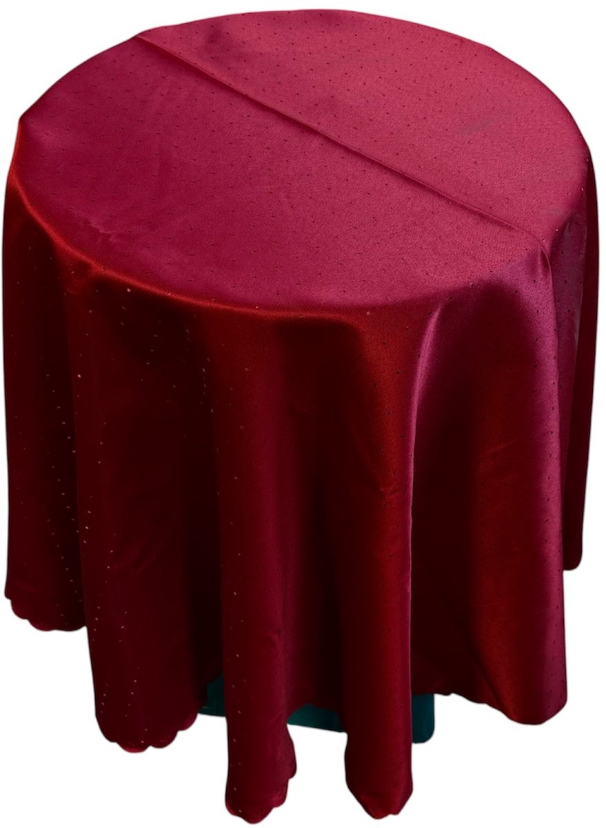 Tafelkleed - Onderkleed - Tafellaken - Donker rood met schulprand - Rond 170 cm