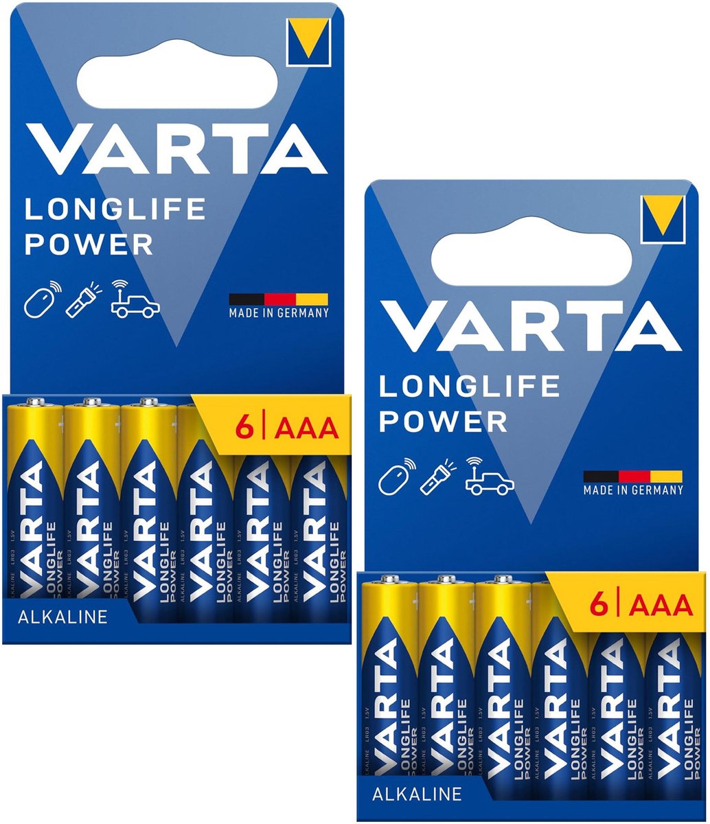 12 stuks R-03 R03 AAA LR06 1,5 V VARTA Longlife Power alkalinebatterijen