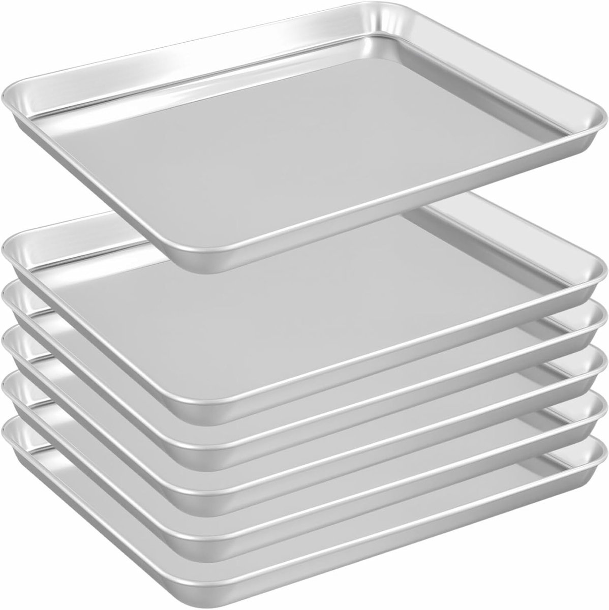 Set van 6 roestvrijstalen bakplaten, grote metalen ovenplaten voor koken en roosteren, 31,5 x 24,5 x 2,5 cm, duurzaam en veelzijdig in gebruik