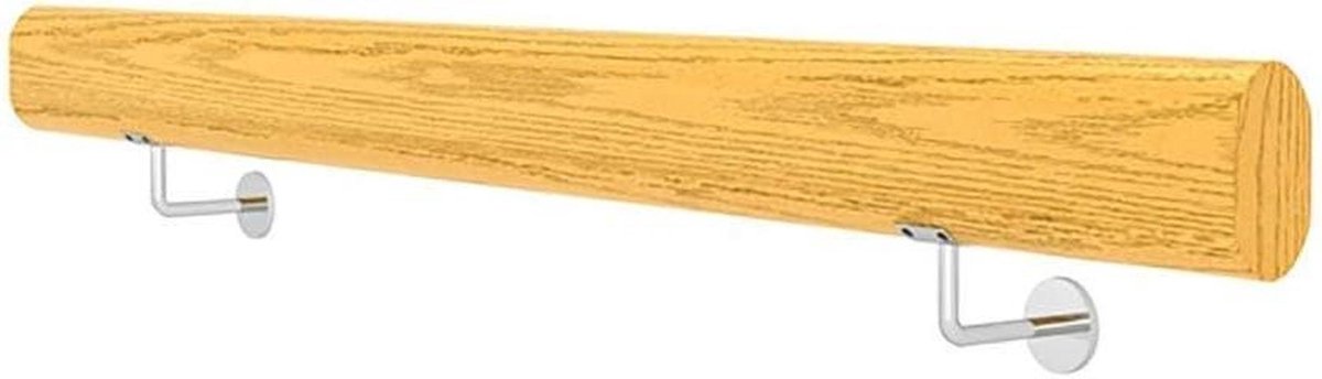 Trapleuning Hout - Muursteun Railing - Veiligheid Trap - Massief Grenenhout - 250 cm - Houtkleur