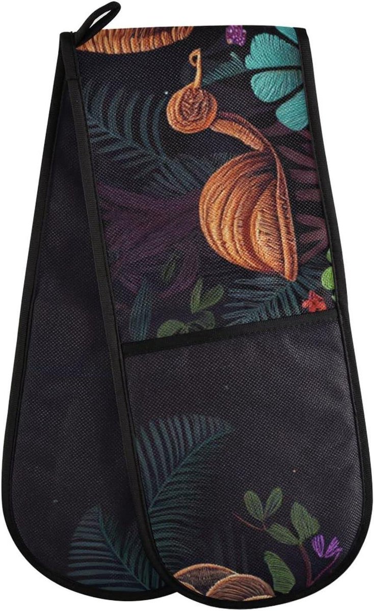 Dubbele Ovenwanten - Keukenhandschoen Hittebestendig - Bakken en Koken - Extra Lange Bescherming - 80 x 18 cm - Zwart Maanprint