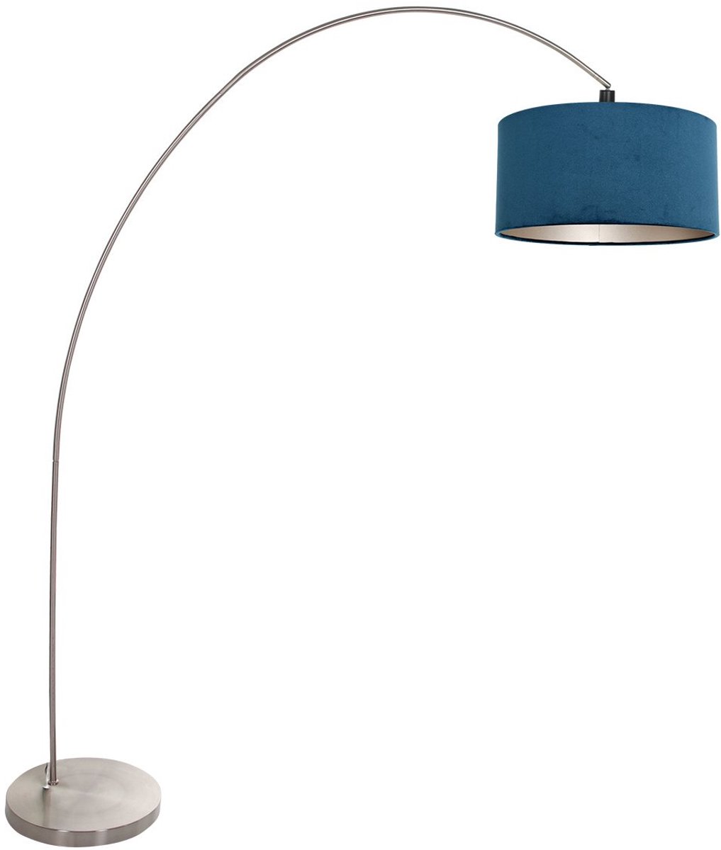 Mexlite Vloerlamp Solva 3914ST Staal met blauw fluwelen lampenkap, trendy design, kantelbaar, hoogte 185 cm, binnen gebruik, merk Mexlite Blauw / Zilver
