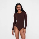 cfab - Bodysuit met ronde hals en lange mouwen - Bruin - Maat L - Corrigerende Body - Naadlos - corrigerend ondergoed dames