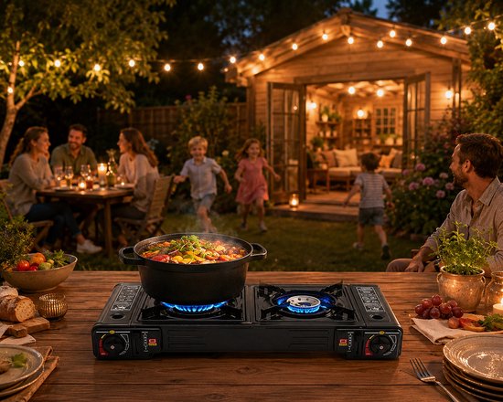 HomeGoodies - Camping Gasstel - Camping Kookstel - Draagbaar Gasfornuis - 2 pits - Multifunctioneel - Inclusief Draagtas - 2500W van Homegoodies — afbeelding 2