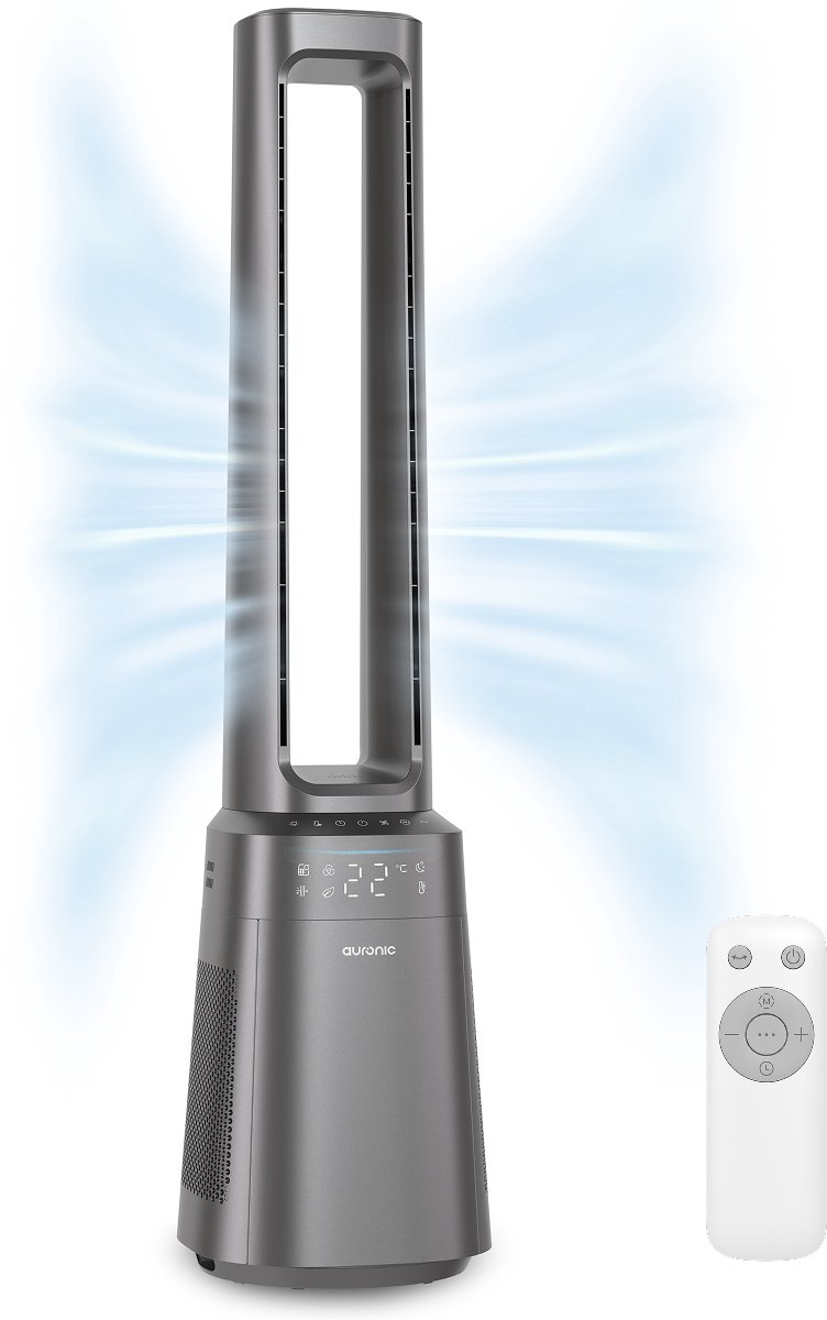 Auronic Torenventilator - Bladeless Model 2 in 1 - Luchtreiniger met HEPA-filter - Ventilator - 10 Standen - Afstandsbediening - 105 cm - Lichtgrijs