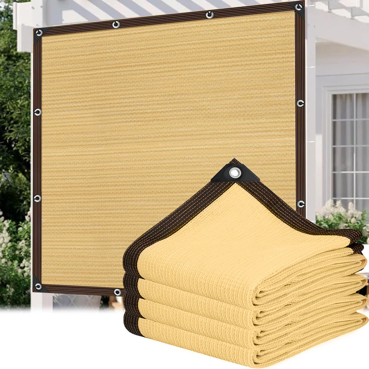 Qelus 300x200cm Balkonscherm & Privacyscherm - Zwaar Zichtbreeknet van 185g/m² HDPE - 90% Zichtblokkade Winddoek voor Balkon en Tuin - Inclusief Aluminium Zeilringen en Kabelbinders - Geel