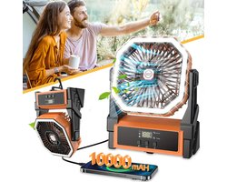 10000mah Draagbare Campingventilator – Ventilator Op Oplaadbare Batterij – Usb-Tafelventilator Met 4 Snelheden En Led-Verlichting – Tentventilatoren