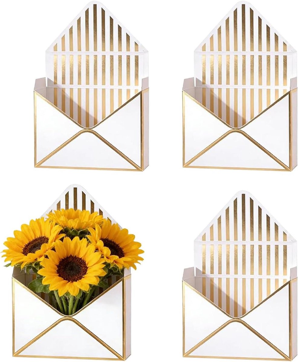 Boeket Transportdoos - Bloemen Verpakking - Boeket Presenteren - Geïntegreerd 3D-steunsysteem - 27x36x2 cm - Crèmekleurig