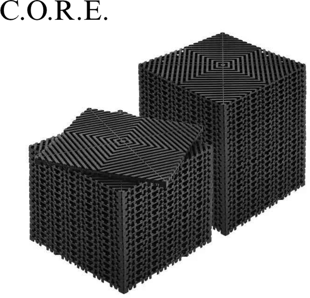 CORE Drainagemat - In elkaar grijpende drainage matten - 55 stuks - Antislip vloermat - Olie mat - Garagemat - 30x30cm - Zwart