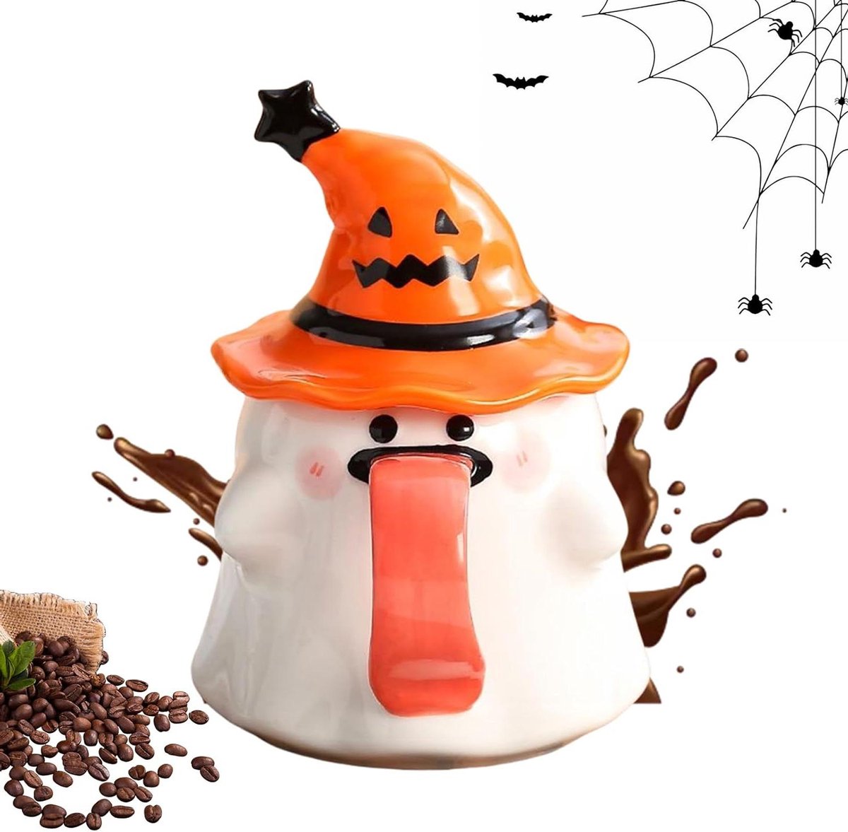 Spook Mok - Thema Glas - Feestelijke Sfeer - Uniek Design - 450ml Inhoud - Oranje