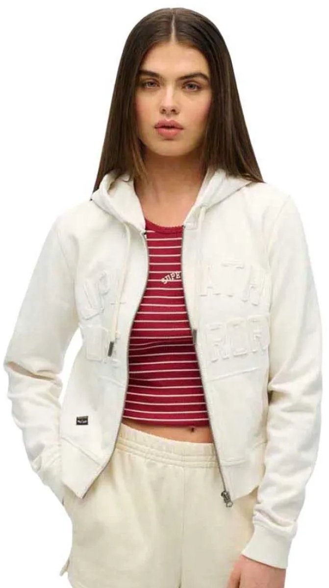 Superdry Athletic Essentials korte tonal hoodie met rits Dames Hoodies Wit